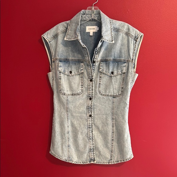 FRAME Jackets & Blazers - FRAME Button Front Denim Vest- Light Wash